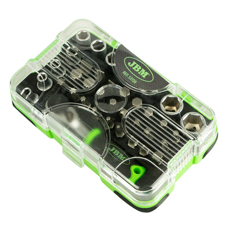 Valigetta portautensili con 38 pezzi e bussole + cricchetto mini da 1/4