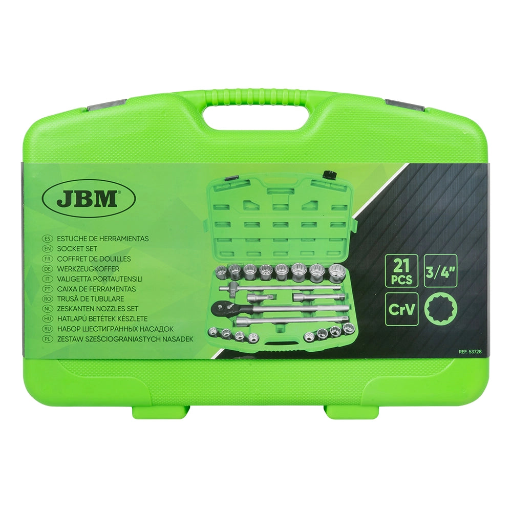 Valigetta plastica portautensili 3/4" con 21 pezzi bussole poligonali