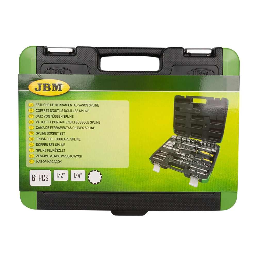Valigetta portautensili con 61 pezzi bussole spline di 1/4" e 1/2"
