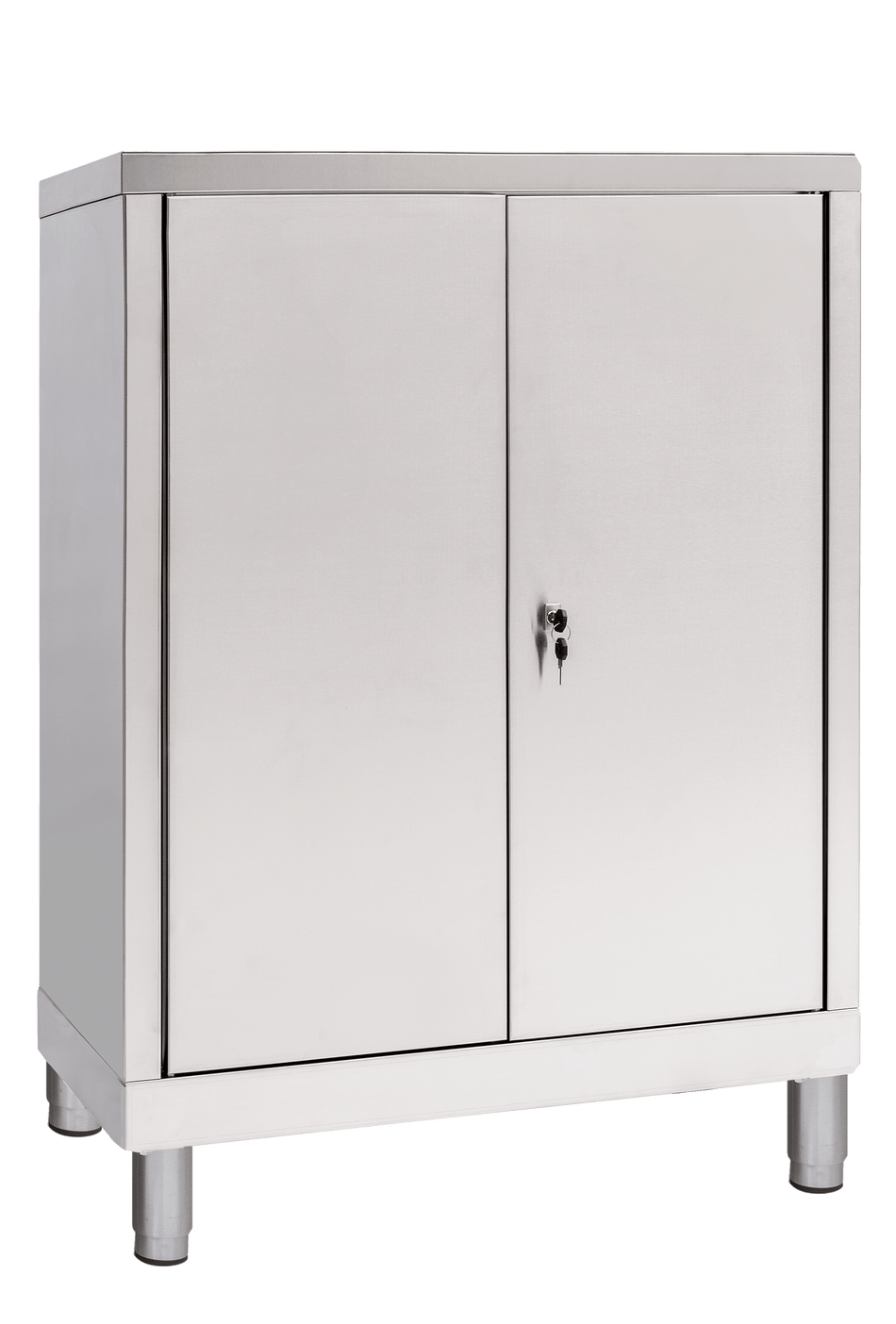 Niedriger Lagerschrank aus Edelstahl mit 2 Türen