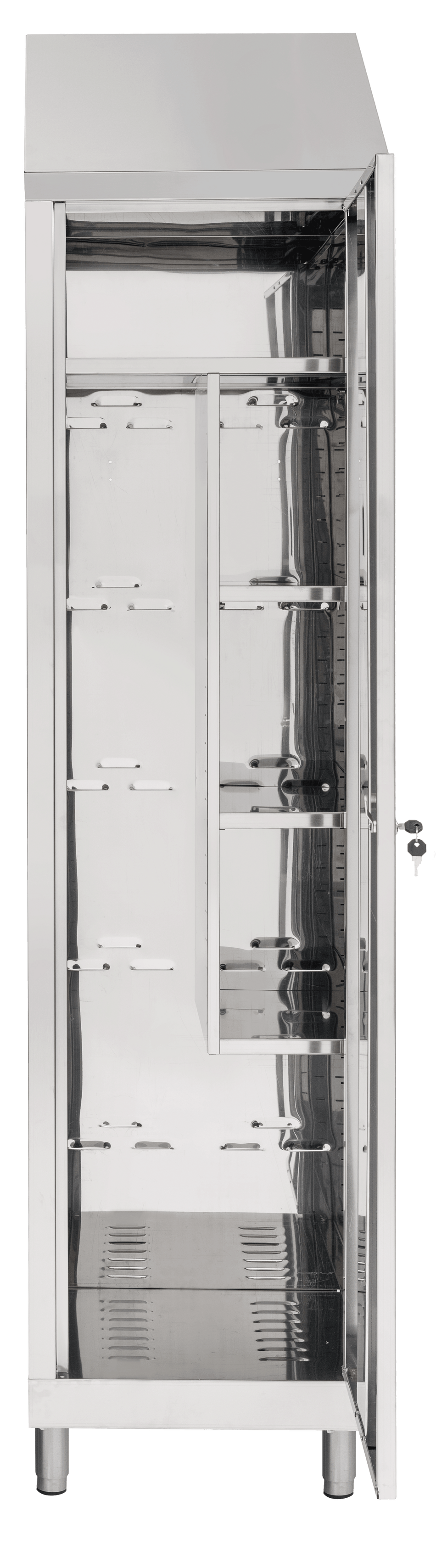 Edelstahl-Besenschrank mit 1 Tür und Teiltrennwand