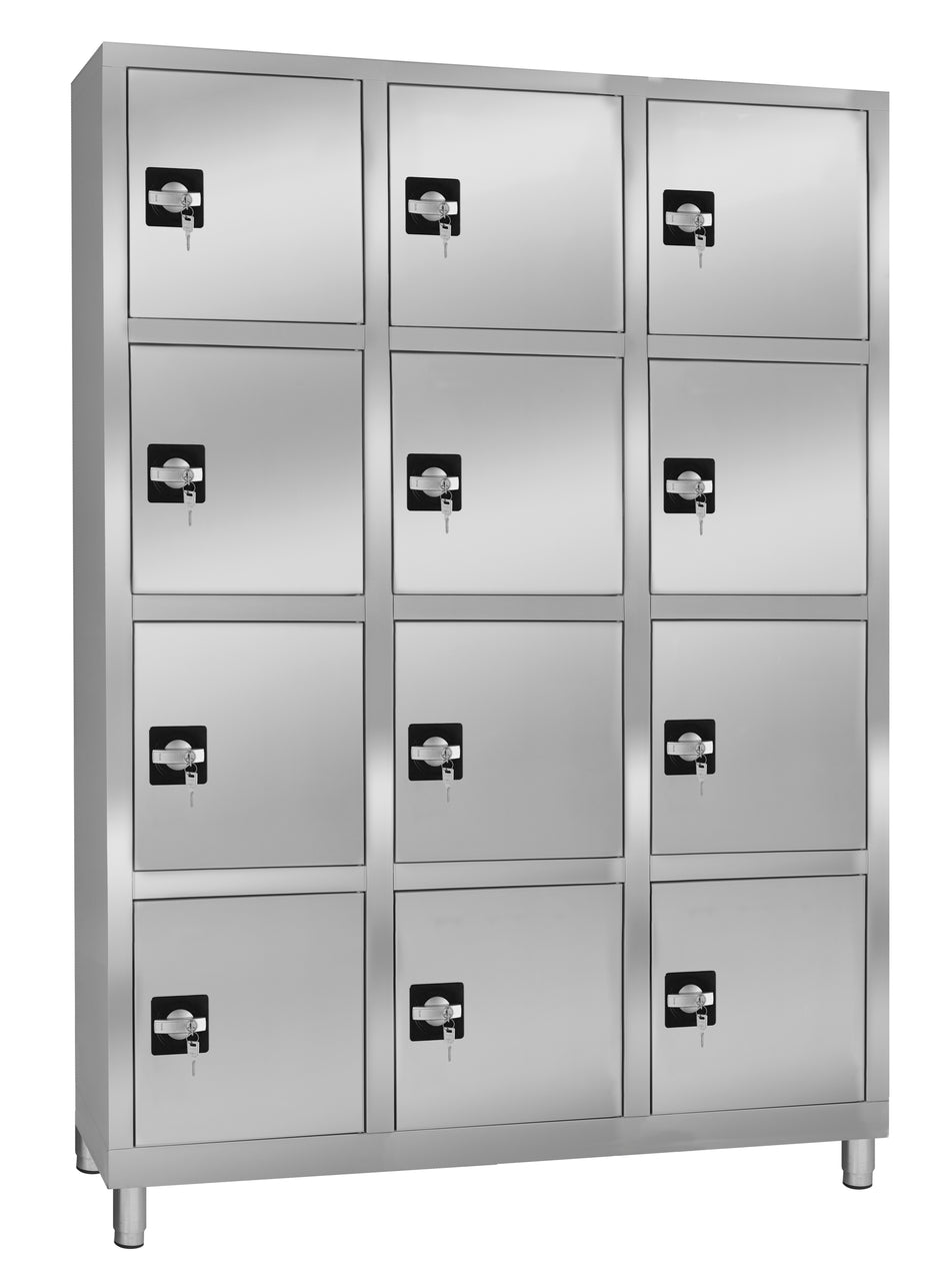 Aktenschrank aus Edelstahl mit 12 Türen - 3 Spalten