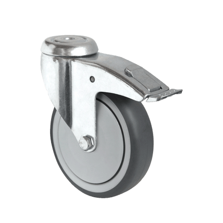 Ruota girevole con freno totale in polipropilene con rivestimento in termogomma