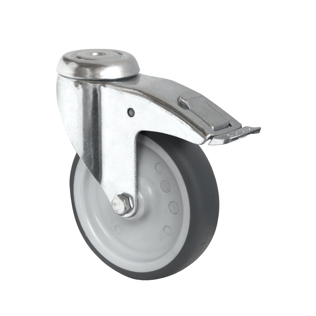 Ruota girevole con freno totale in polipropilene con rivestimento in termogomma