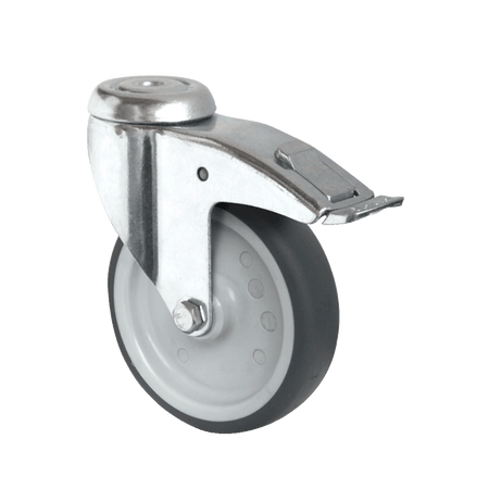 Ruota girevole con freno totale in polipropilene con rivestimento in termogomma