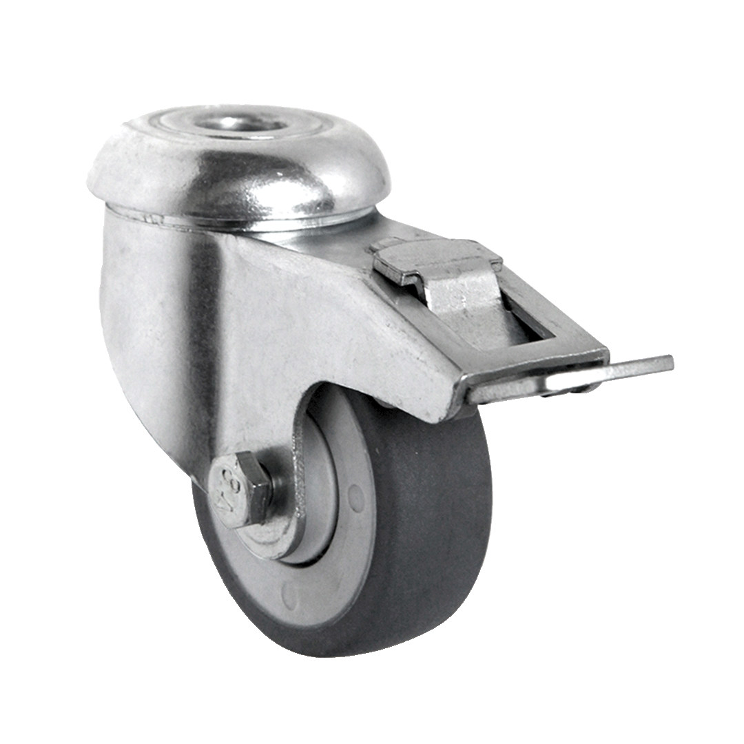 Ruota girevole con freno totale in polipropilene con rivestimento in termogomma