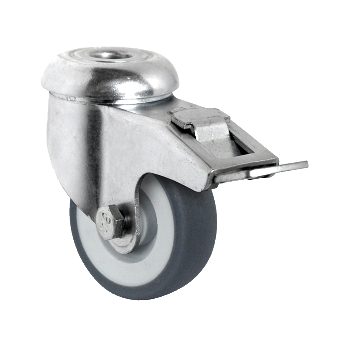 Ruota girevole con freno totale in polipropilene con rivestimento in termogomma