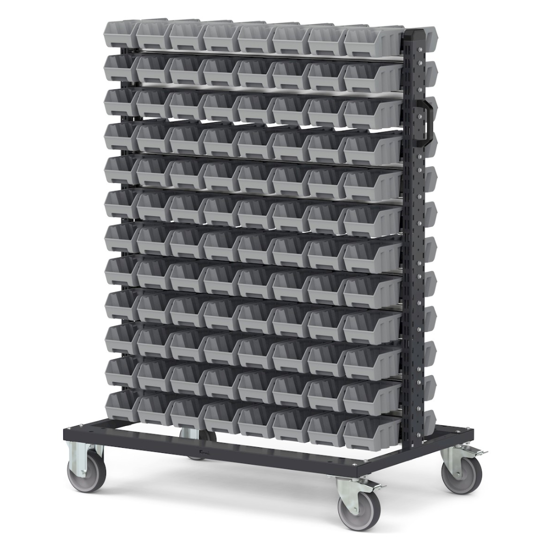 BINCART10, Carrello porta minuteria con 192 cassette a bocca di lupo