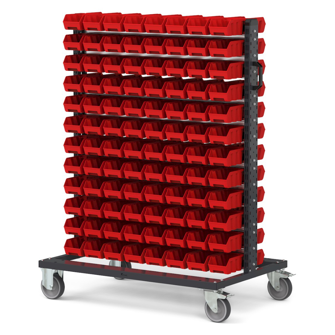 BINCART10, Carrello porta minuteria con 192 cassette a bocca di lupo