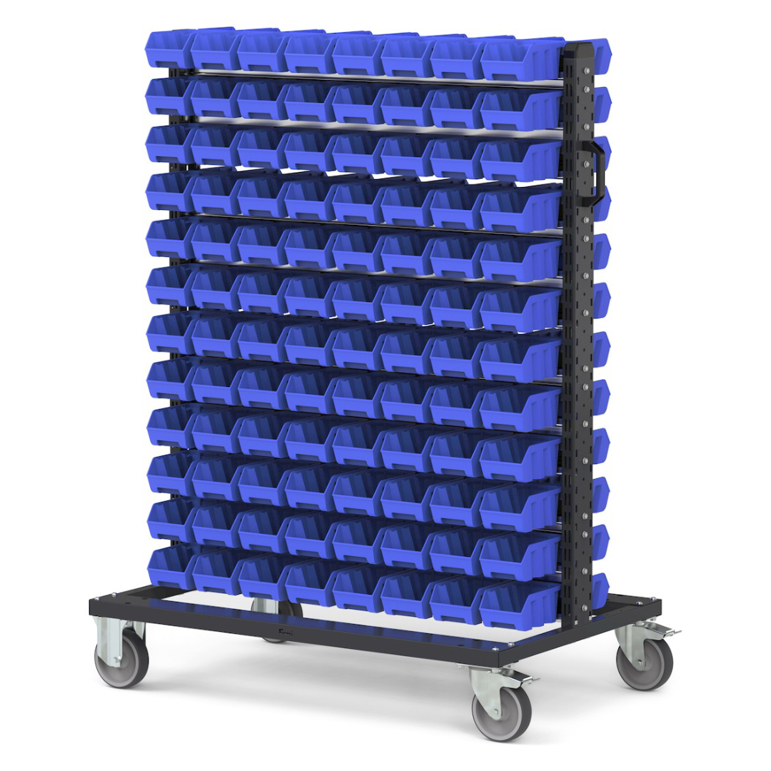 BINCART10, Carrello porta minuteria con 192 cassette a bocca di lupo