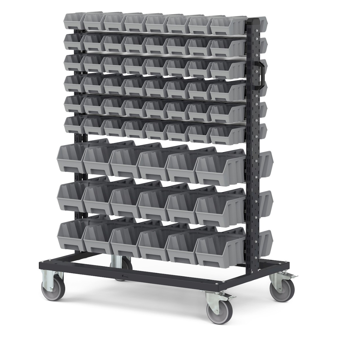 BINCART10, Carrello porta minuteria con 132 cassette a bocca di lupo