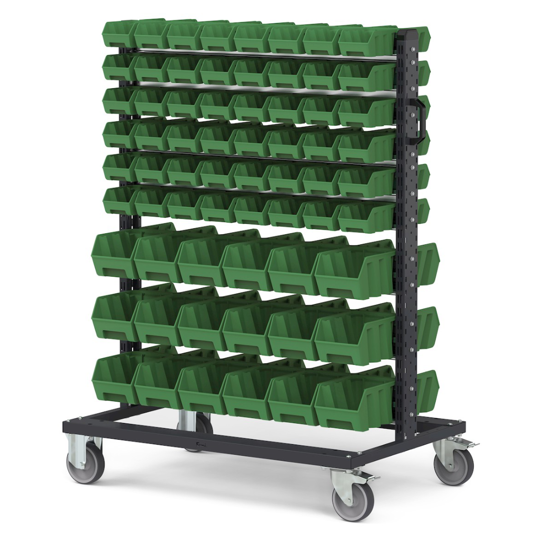 BINCART10, Carrello porta minuteria con 132 cassette a bocca di lupo