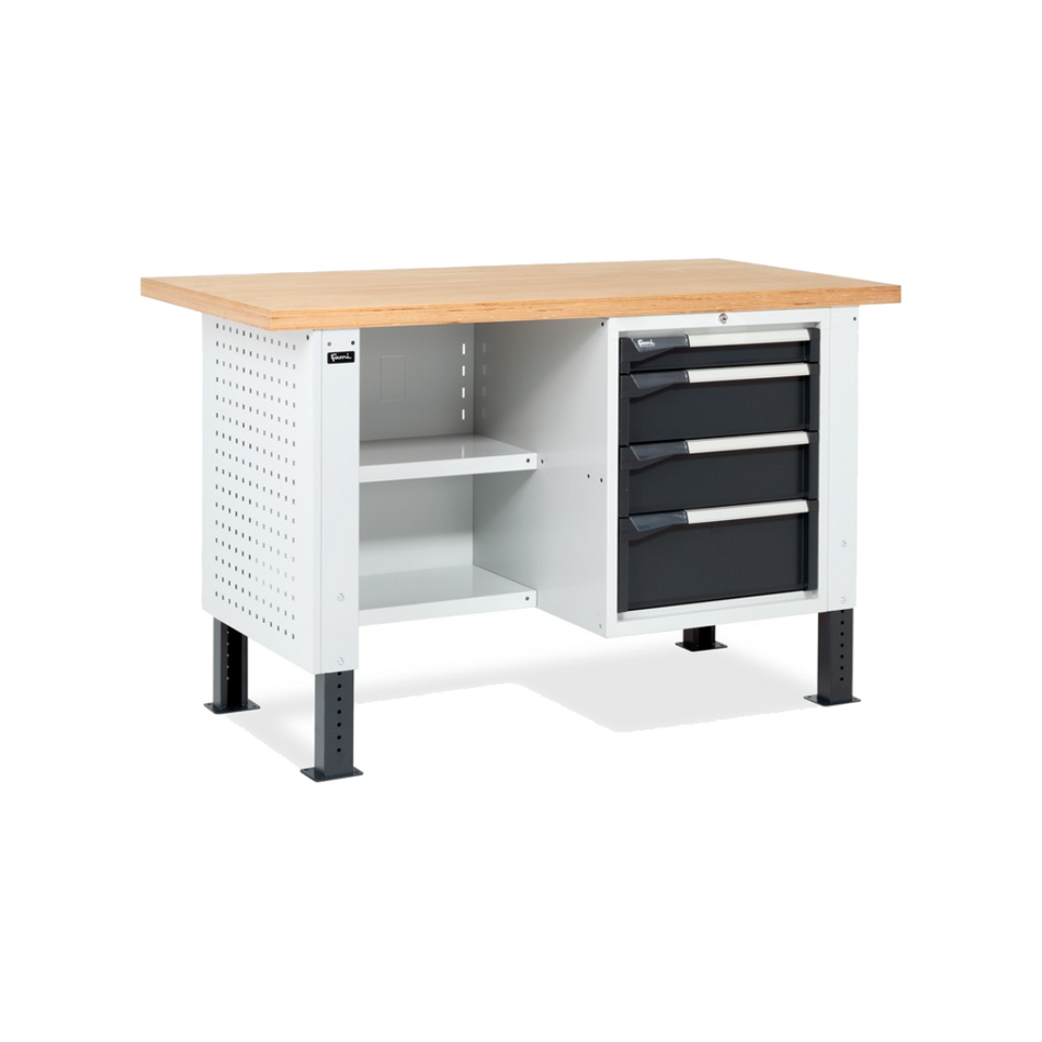 MASTERBR1501, Banco da lavoro con 1 armadio a cassetti con 4 cassetti e 2 semipiani