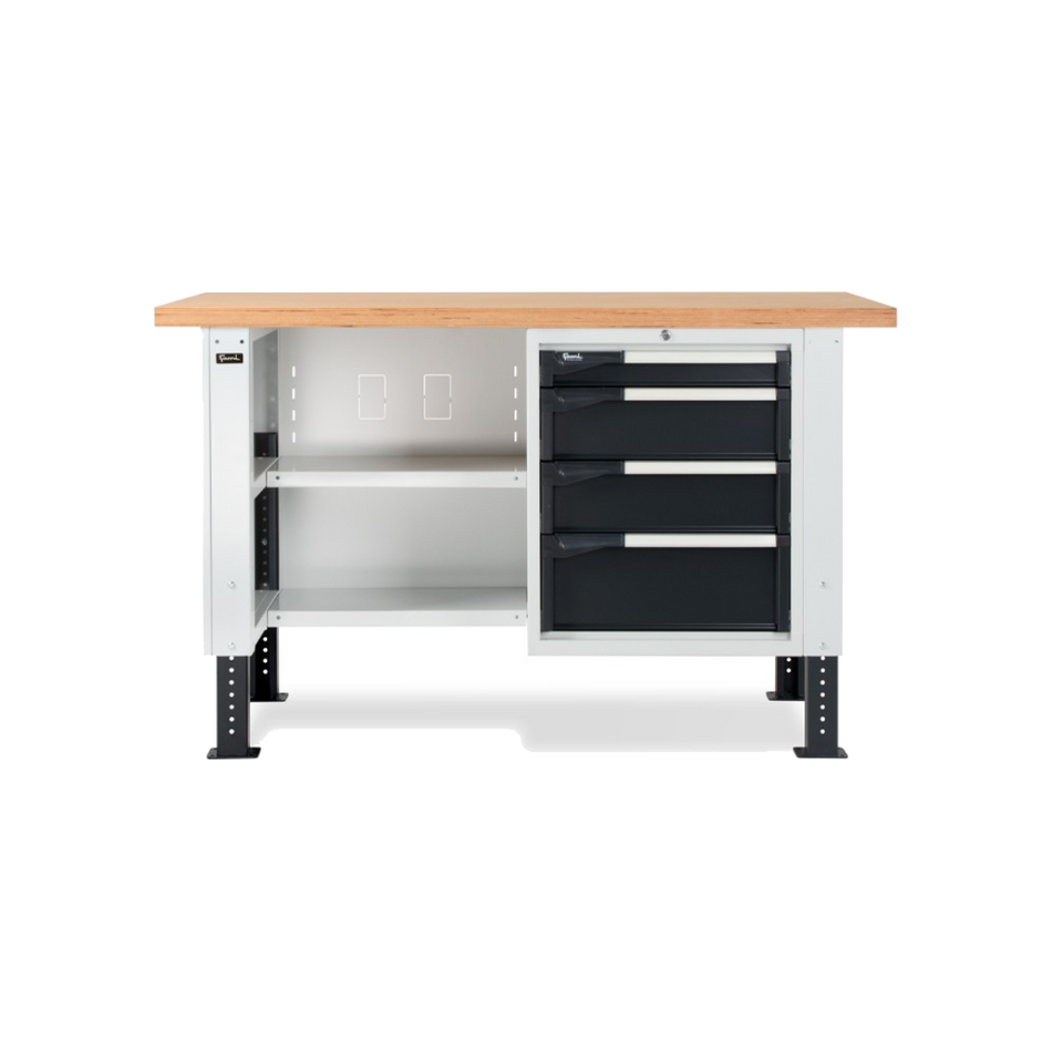 MASTERBR1501, Banco da lavoro con 1 armadio a cassetti con 4 cassetti e 2 semipiani
