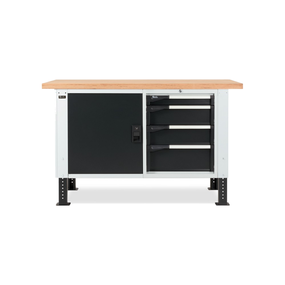 MASTERBR1502, Banco da lavoro con 1 armadio a cassetti con 4 cassetti e 1 armadio con porta