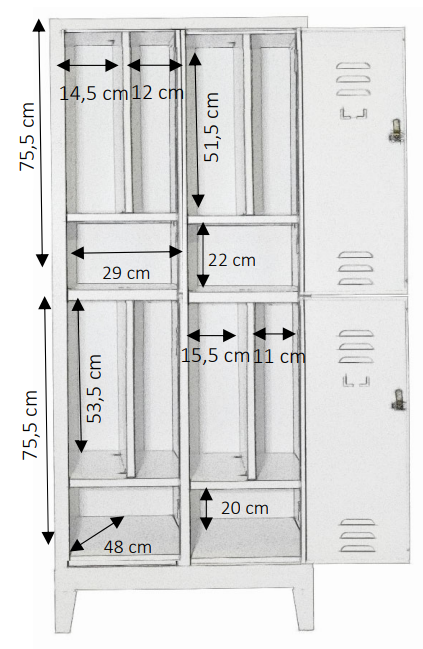Armadio multiplo a 4 posti con tramezza e piano portascarpe