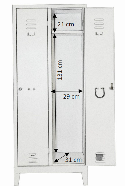 2-door steel changing room cabinet - 33 cm deep