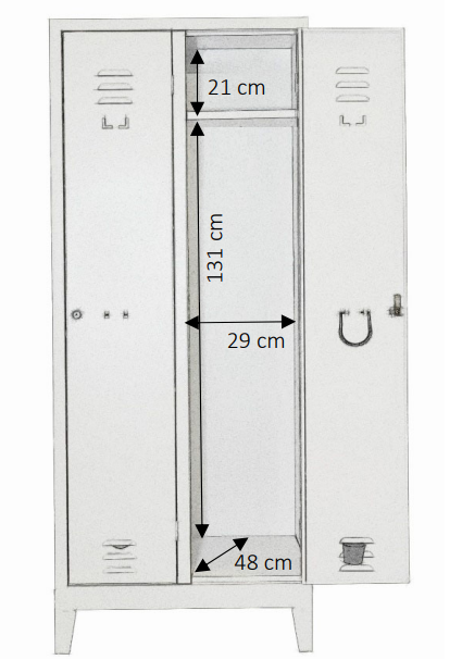 2-door steel changing room cabinet - 50 cm deep