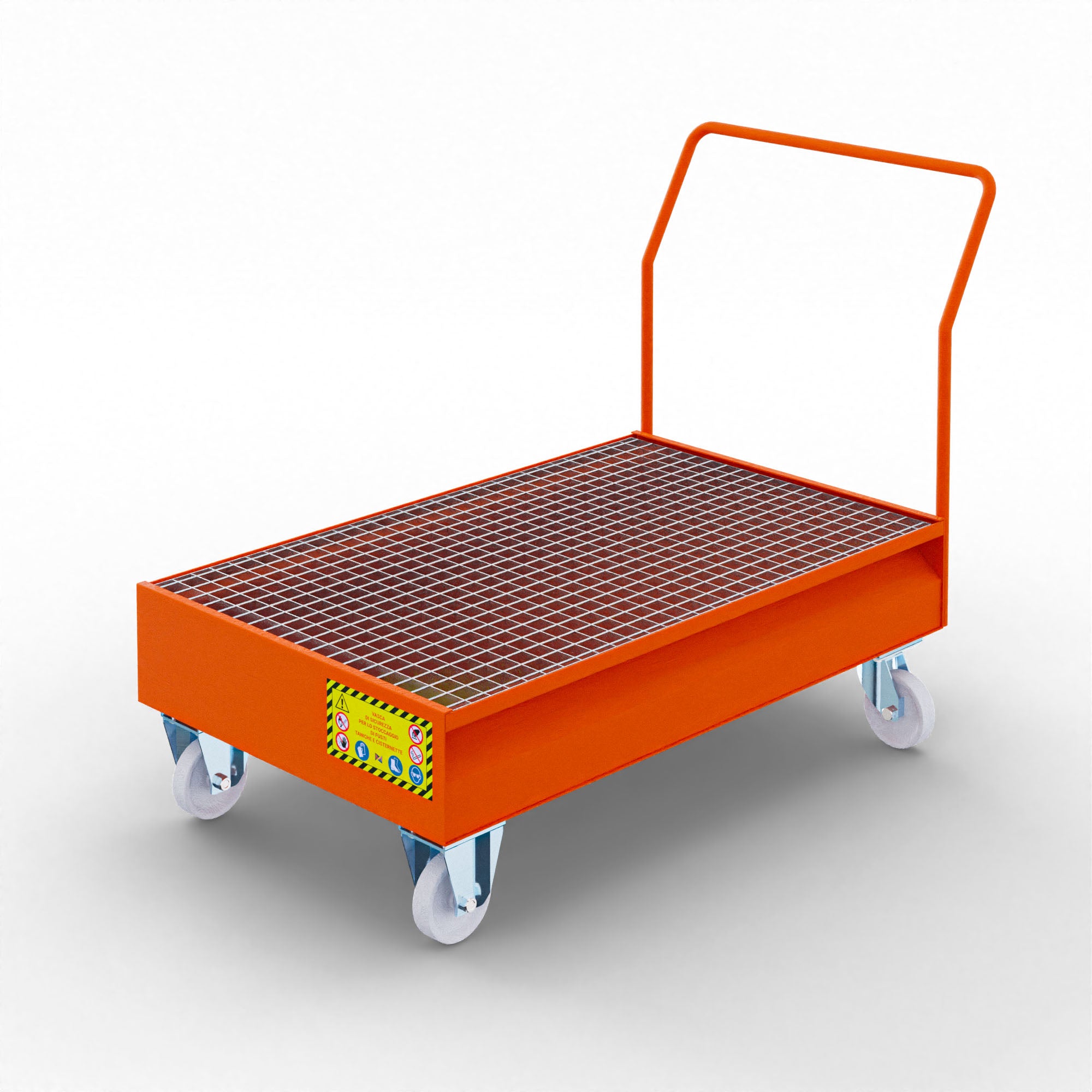 Carrello con vasca di raccolta in metallo per 2 fusto
