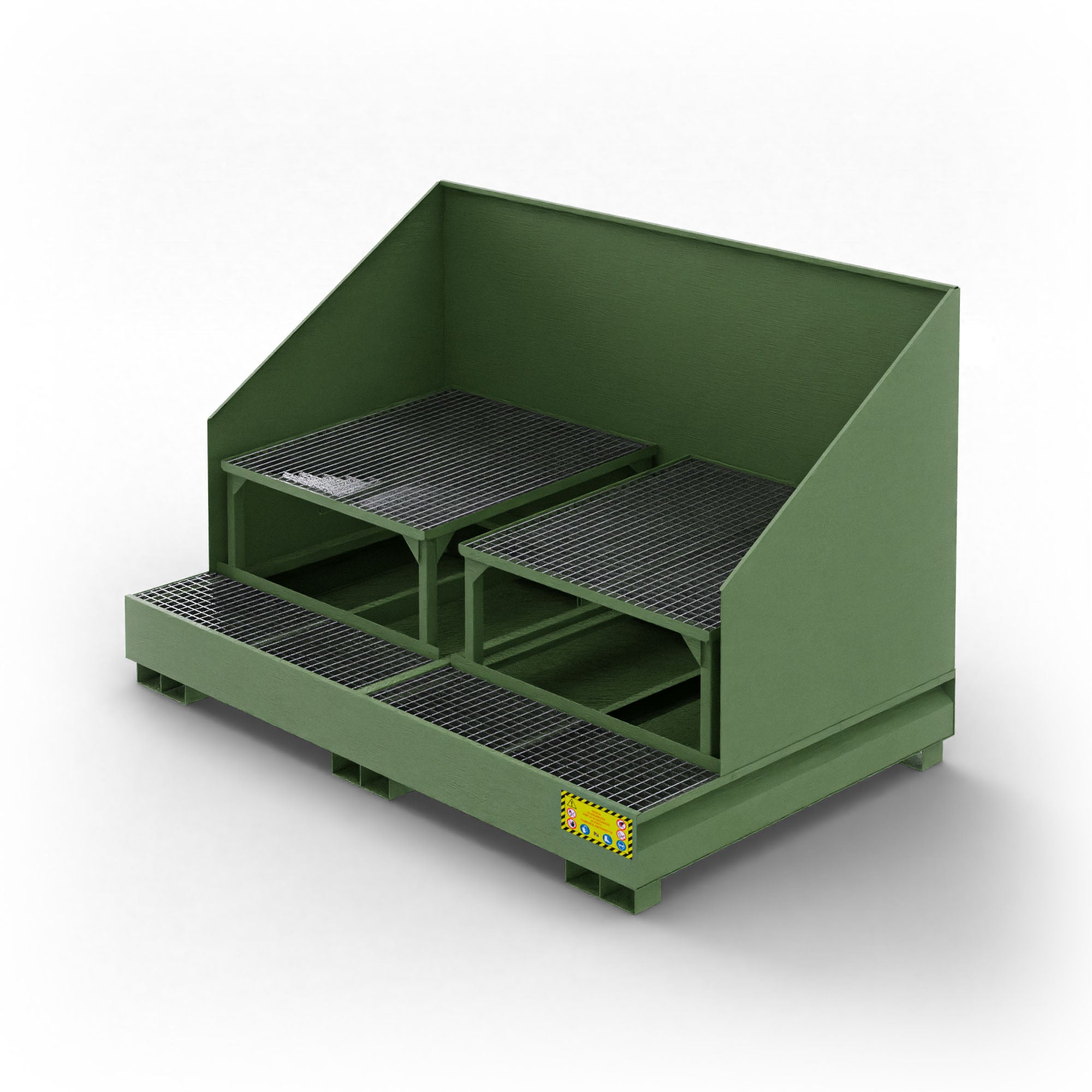 Vasca inclinata di raccolta in metallo con paraspruzzi per 2 cisternette da 1000 LT IBC