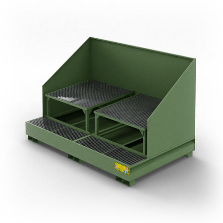 Vasca inclinata di raccolta in metallo con paraspruzzi per 2 cisternette da 1000 LT IBC