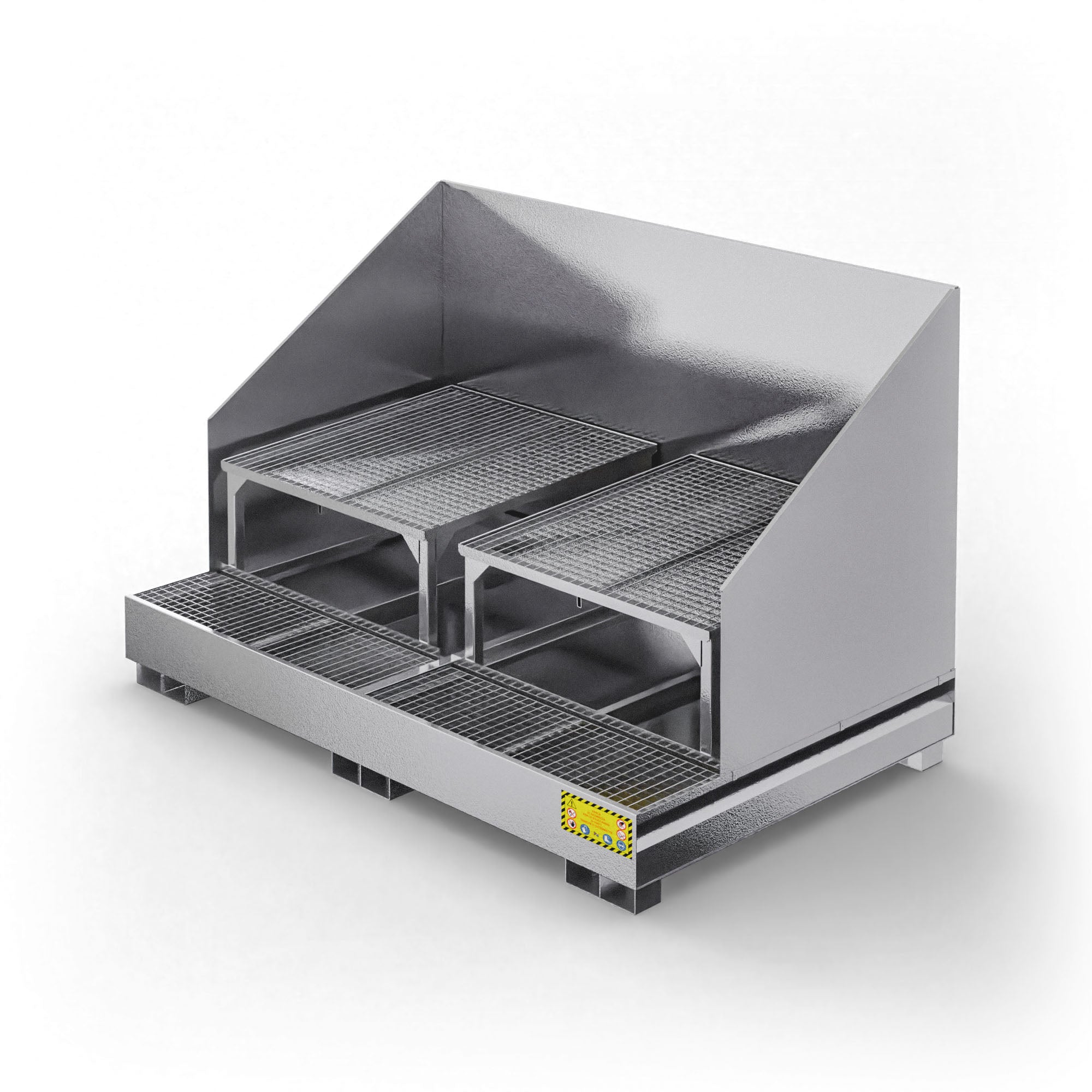 Vasca inclinata di raccolta in metallo con paraspruzzi per 2 cisternette da 1000 LT IBC