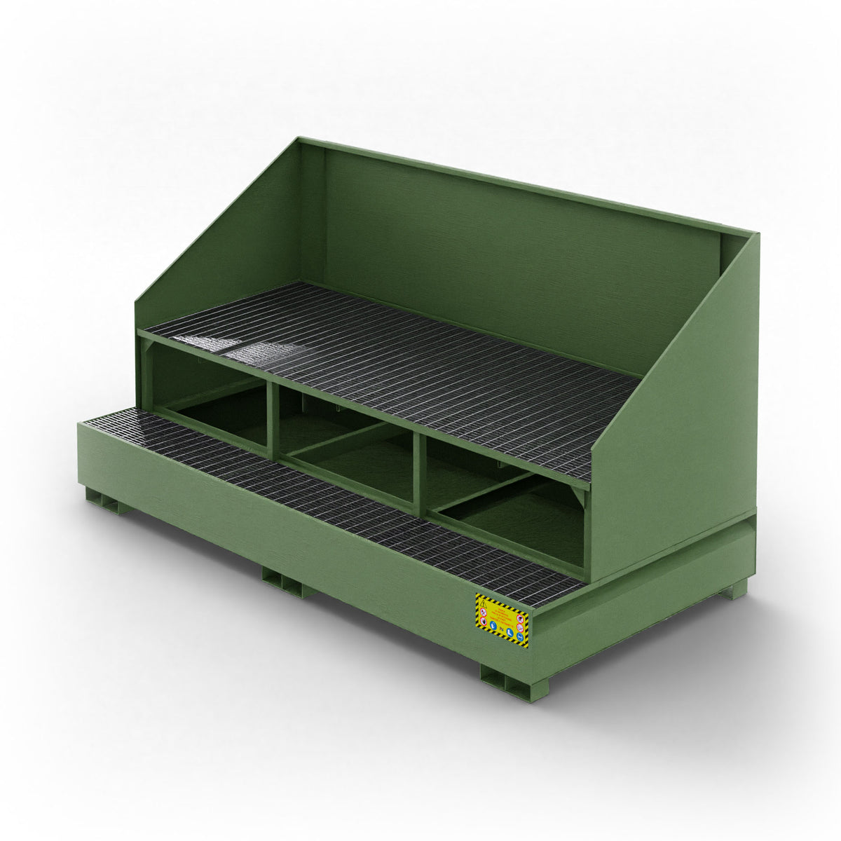 Vasca inclinata di raccolta in metallo con paraspruzzi per 3 cisternette da 1000 LT IBC