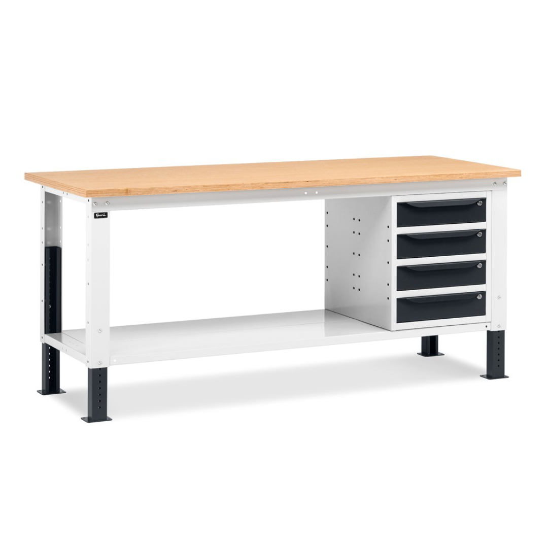 WORK20, Banco da lavoro con 1 armadio a cassetti con 4 cassetti