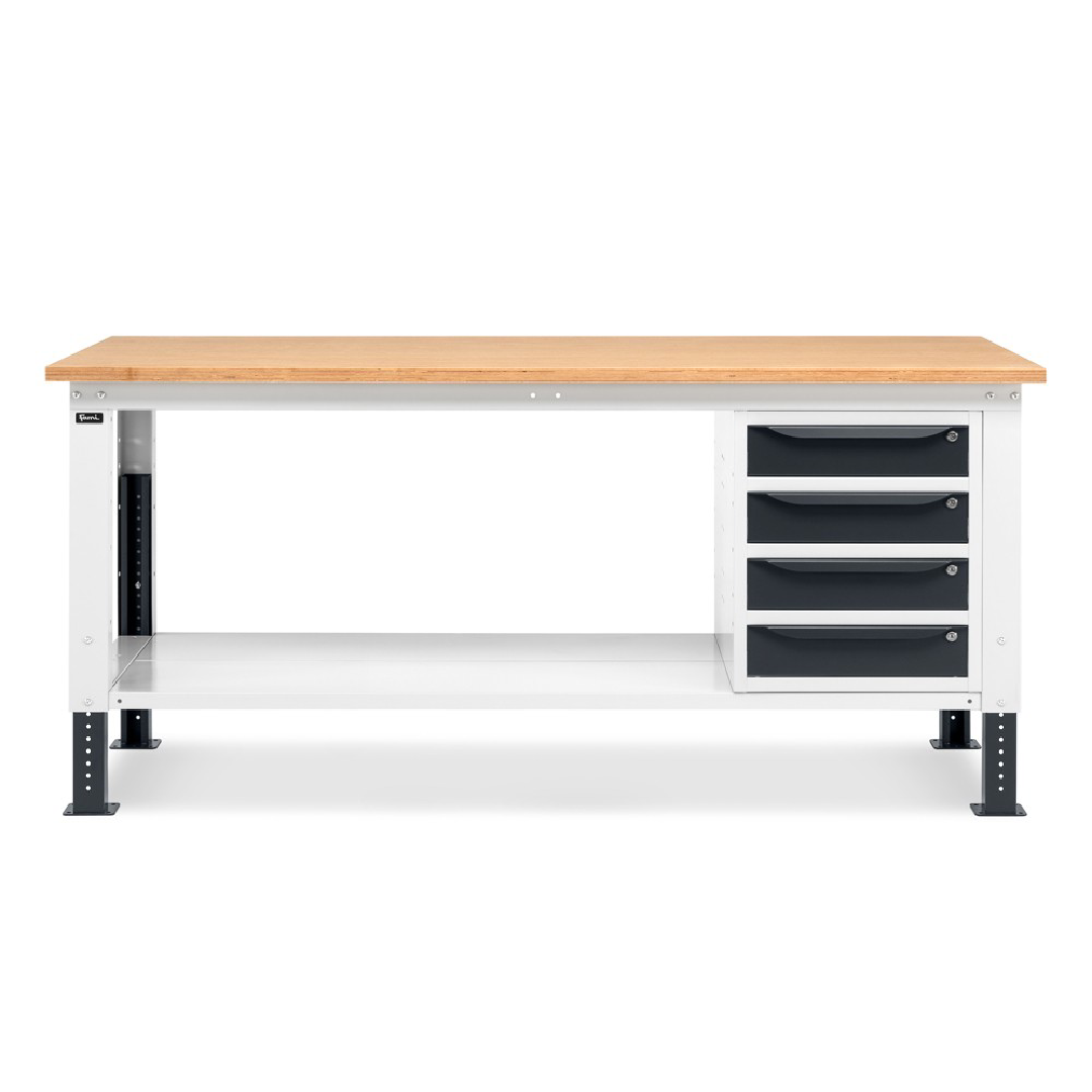 WORK20, Banco da lavoro con 1 armadio a cassetti con 4 cassetti