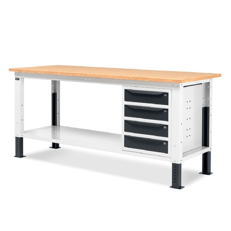 WORK20, Banco da lavoro con 1 armadio a cassetti con 4 cassetti