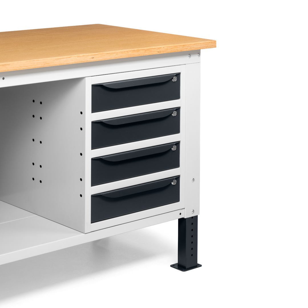 WORK20, Banco da lavoro con 1 armadio a cassetti con 4 cassetti