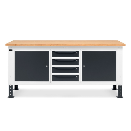 WORK20, Banco da lavoro con 1 armadio a 4 cassetti e 2 armadi con porta