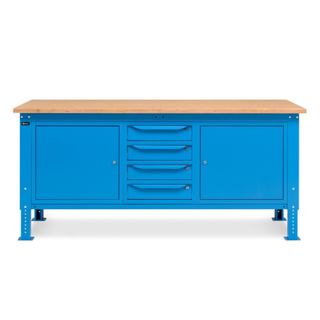 WORK20, Banco da lavoro con 1 armadio a 4 cassetti e 2 armadi con porta