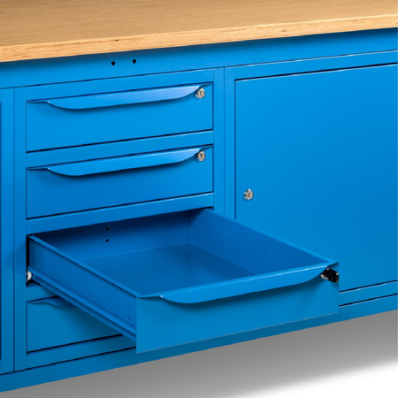 WORK20, Banco da lavoro con 1 armadio a 4 cassetti e 2 armadi con porta