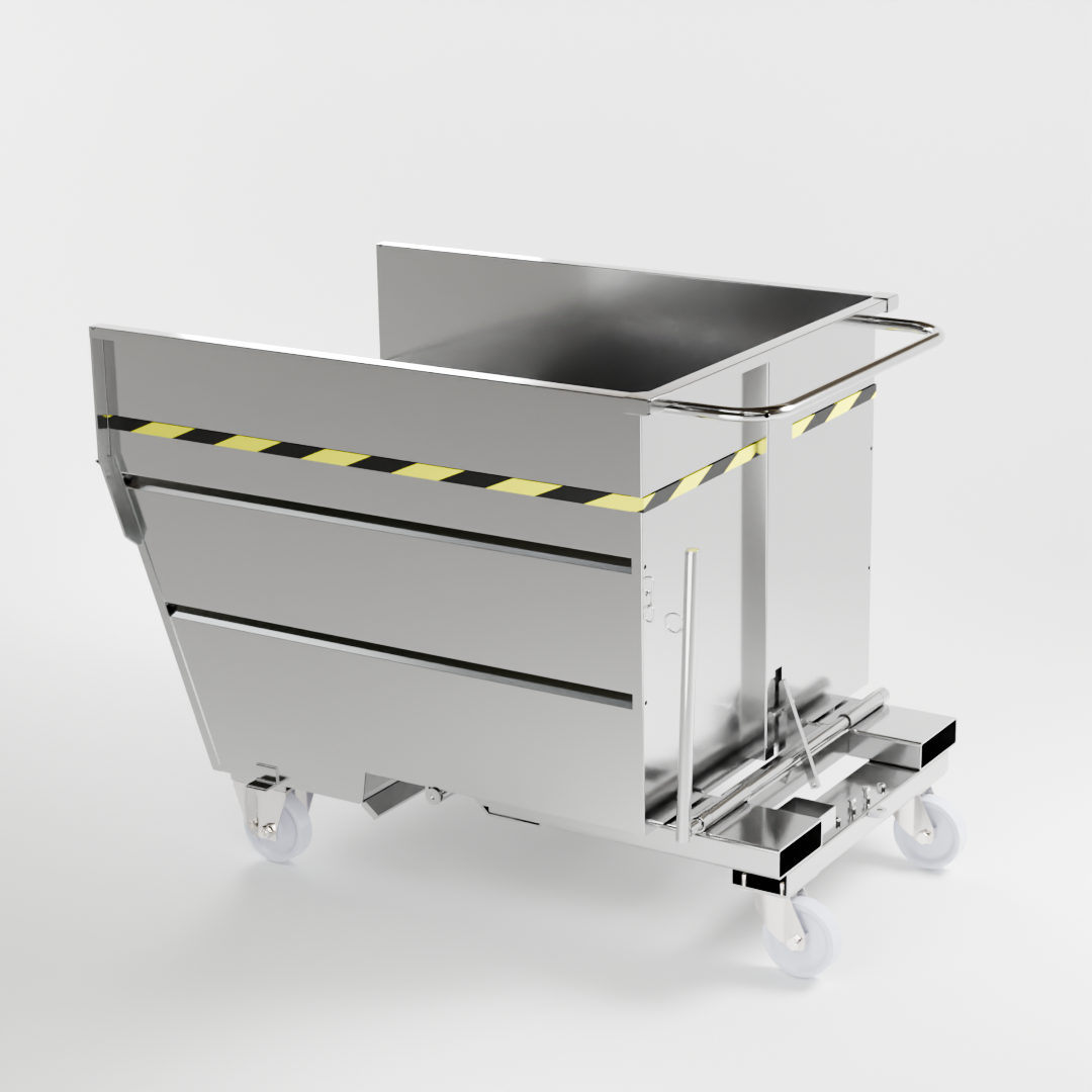 Benna ribaltabile 130 gradi 1000 litri in acciaio inox Benna ribaltabile 130 gradi 1000 litri in acciaio inox