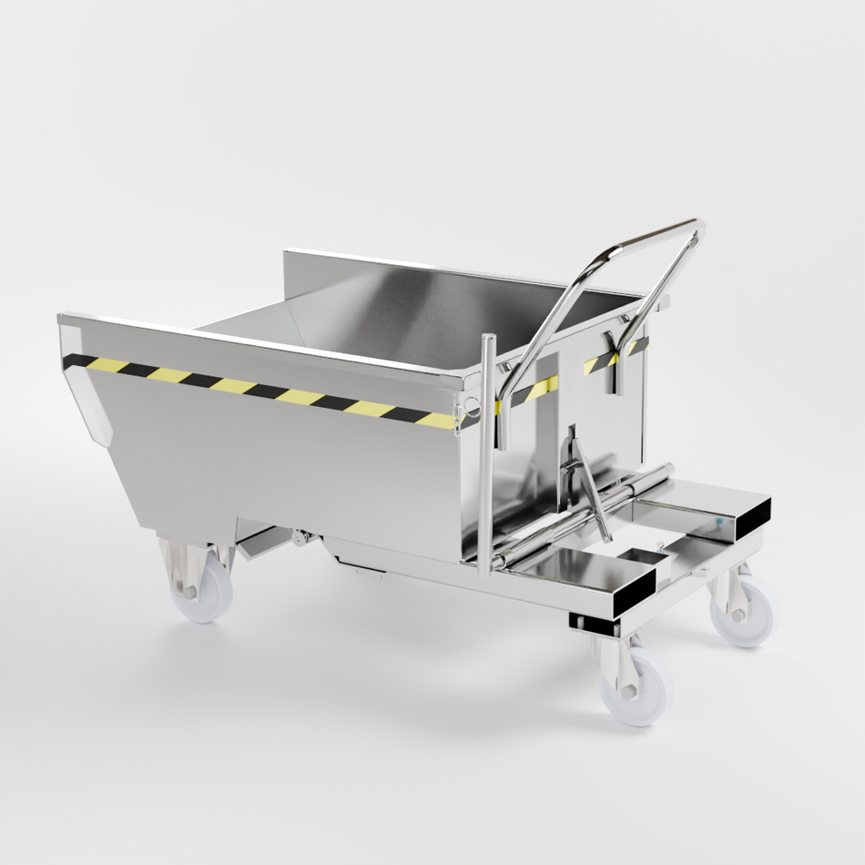Benna ribaltabile con ruote con capacità 300 lt in acciaio inox