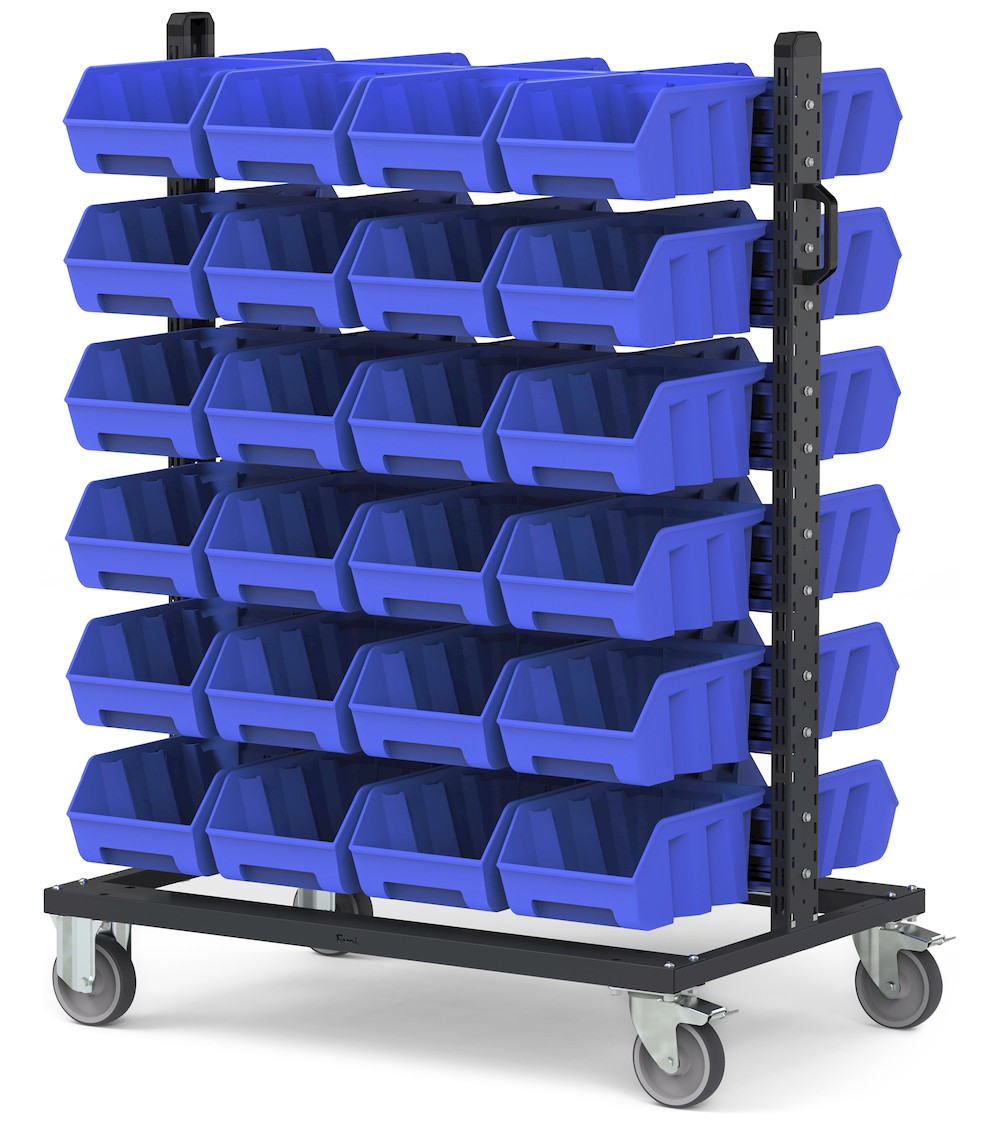 BINCART10, Carrello 48 Contenitori Grigio Antracite Bocca di Lupo con Ruote