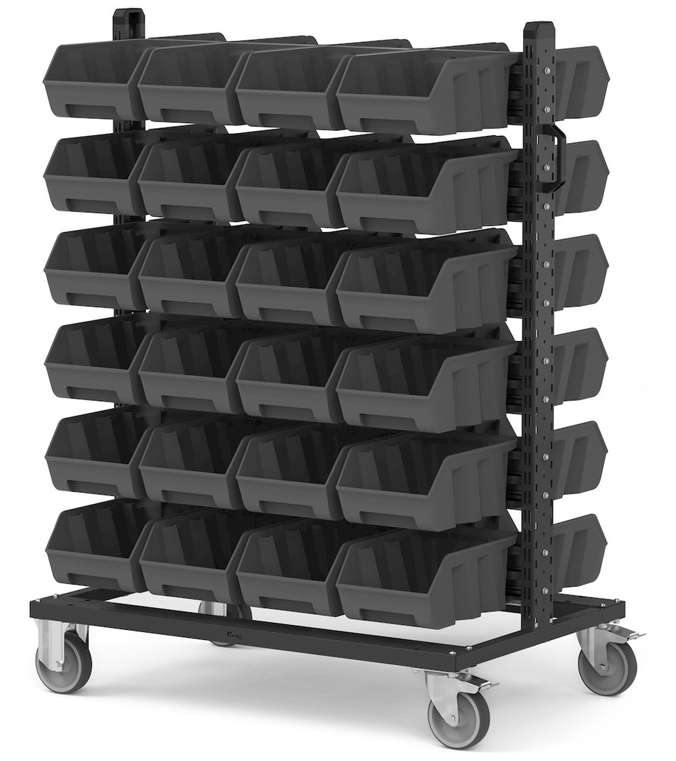 BINCART10, Carrello 48 Contenitori Grigio Antracite Bocca di Lupo con Ruote