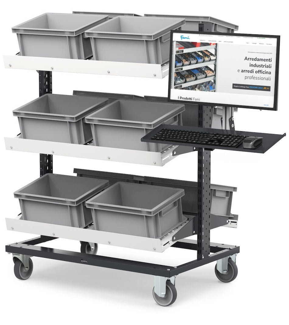 Trolley with wheels and extendable arm - dim. mm L=1916 D=739 A=1357