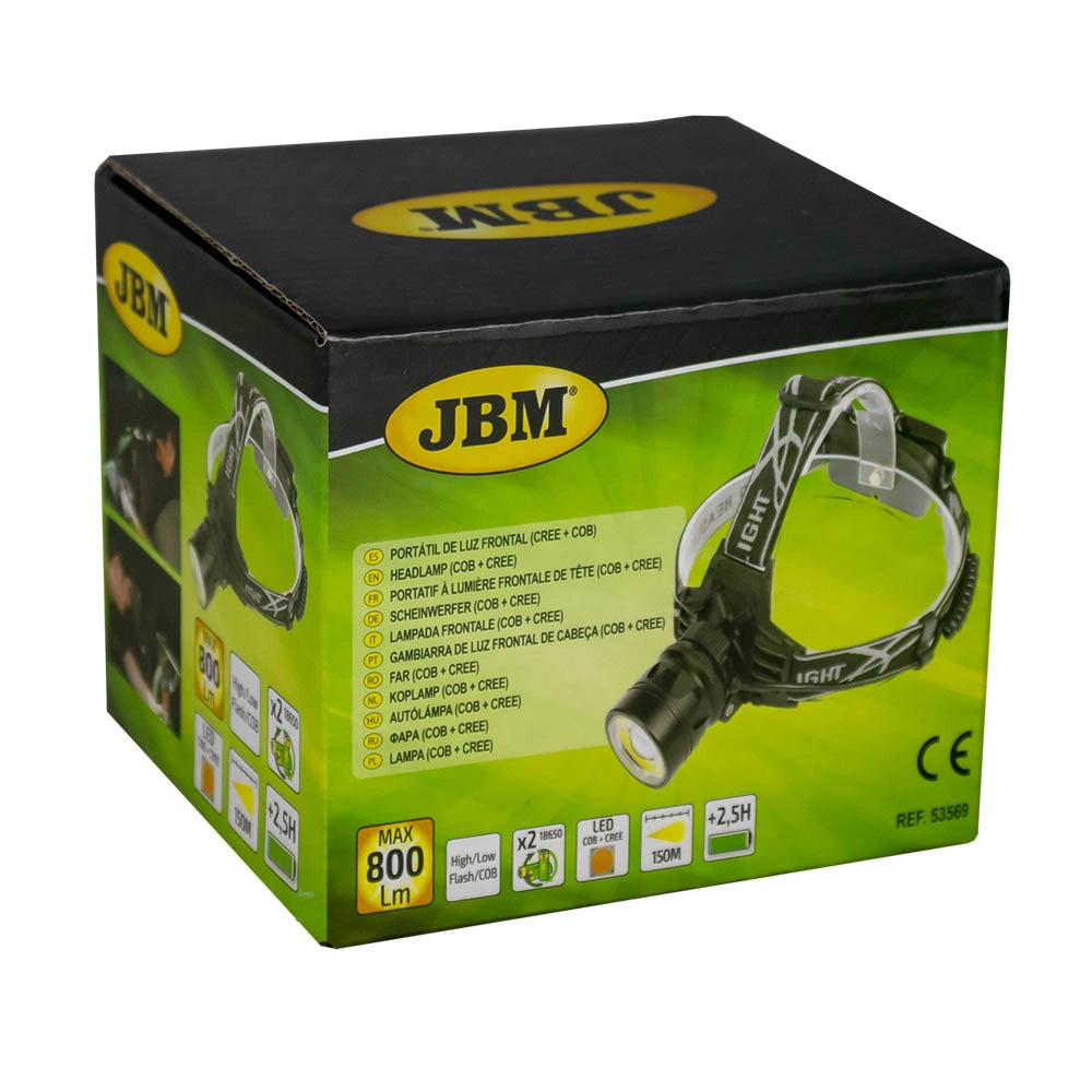 Lampada frontale da 800 lm (cob + cree)