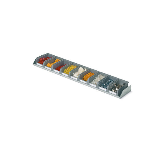 Festes QUICK-Regal mit 9 COMPAT-Behältern – Abmessung 974 x 150 mm