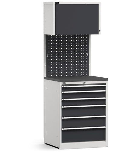 GARAGE0, Modulo Cassettiera Garage 714x2000mm 6 Cassetti Acciaio Grigio Chiaro/Antracite