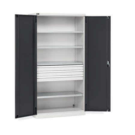 PERFOM140, Armadio con 2 ante, 4 ripiani, 3 cassetti, L1023 x P555 x H2000 mm