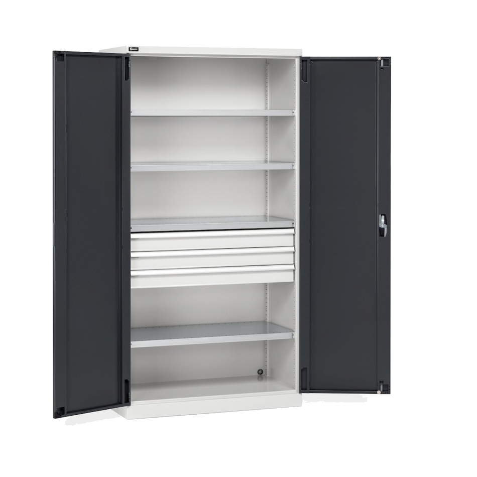 PERFOM140, Armadio con 2 ante, 4 ripiani, 3 cassetti, L1023 x P555 x H2000 mm