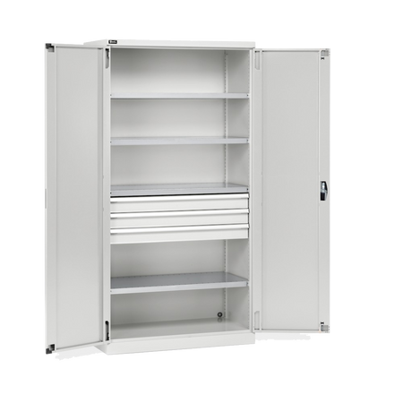 PERFOM140, Armadio con 2 ante, 4 ripiani, 3 cassetti, L1023 x P555 x H2000 mm