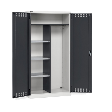 PERFOM140, Armadio multiuso con ante battente fessurate, ripiani e divisorio, L1023 x P555 x H2000 mm
