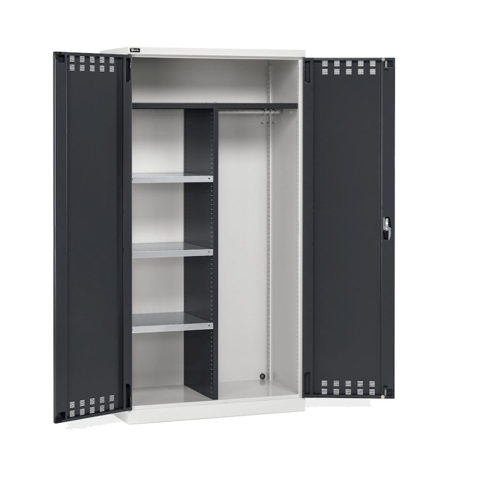 PERFOM140, Armadio multiuso con ante battente fessurate, ripiani e divisorio, L1023 x P555 x H2000 mm