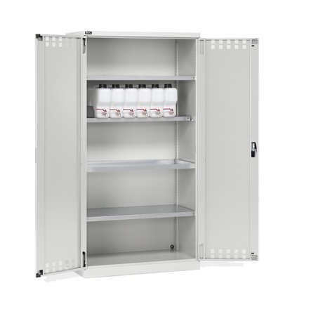 PERFOM140, Armadio 2 ante a battente fessurate, 3 piani fessurati, 6 taniche, 1 vasca interna, L1023 x P555 x H2000 mm