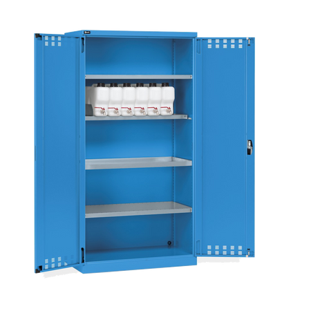 PERFOM140, Armadio 2 ante a battente fessurate, 3 piani fessurati, 6 taniche, 1 vasca interna, L1023 x P555 x H2000 mm