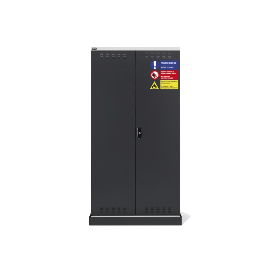 PERFOM140, Armadio 2 ante a battente fessurate, 3 ripiani, 1 vasca stagna esterna, L1048 x P600 x H2027 mm